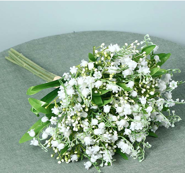 Shantou engros kunstig liljekonval blomst, plastik ægte liljekonval blomsterbuket til hjemmebord midtpunkt og brude bryllup dekoration-Sunyfar kunstige blomster, Kina fabrik, leverandør, producent, grossist