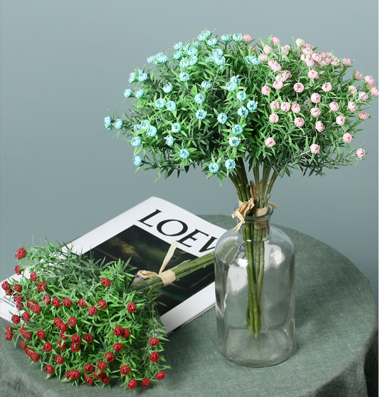 זר אספרגוס מלאכותי בסיטונאות עם פרח נשימה מאובק של תינוק, זר כלה מלאכותי עם פרחי פלסטיק לקישוט חתונה- פרחים מלאכותיים של סוניפר, מפעל סין, ספק, יצרן, סיטונאי