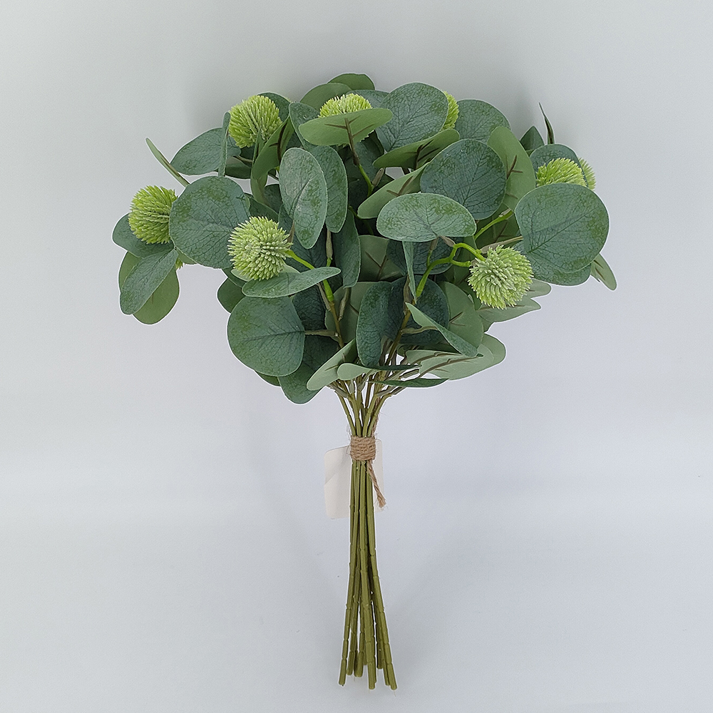 wyprzedaż 40 cm sztuczne kwiaty eukaliptusowe liście bukiety z zielonymi jagodami, sztuczne liście roślin luzem, chińska dostawa fabryczna Świąteczna dekoracja-Sunyfar Sztuczne kwiaty, fabryka porcelany, dostawca, producent, hurtownik