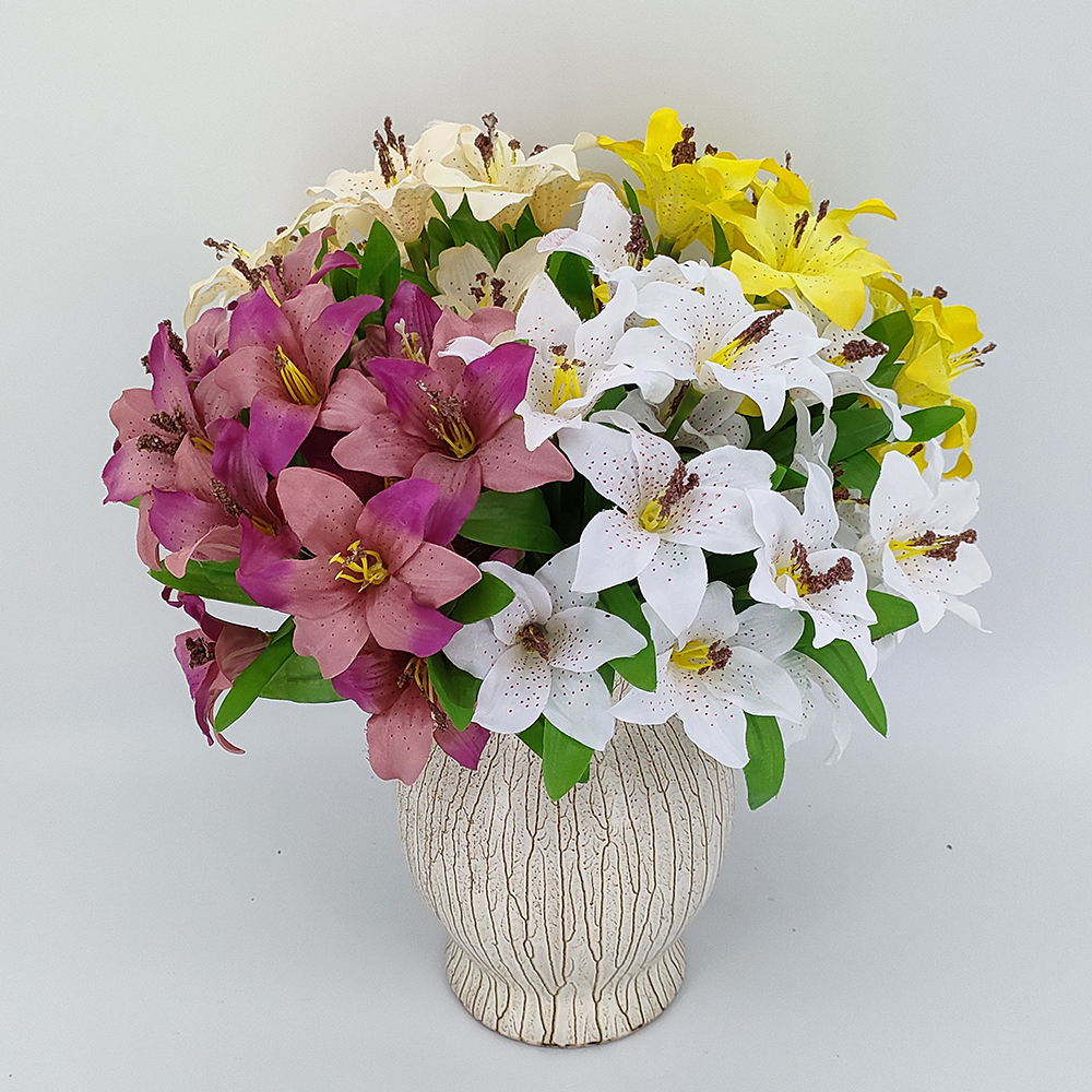 Výrobná cena, veľkoobchodná kytica z umelých kvetov ľalia, aranžovanie svadobných kvetov so skutočným dotykom, svadobné kvety na svadobnú výzdobu-Umelé kvety Sunyfar, čínska továreň, dodávateľ, výrobca, veľkoobchodník