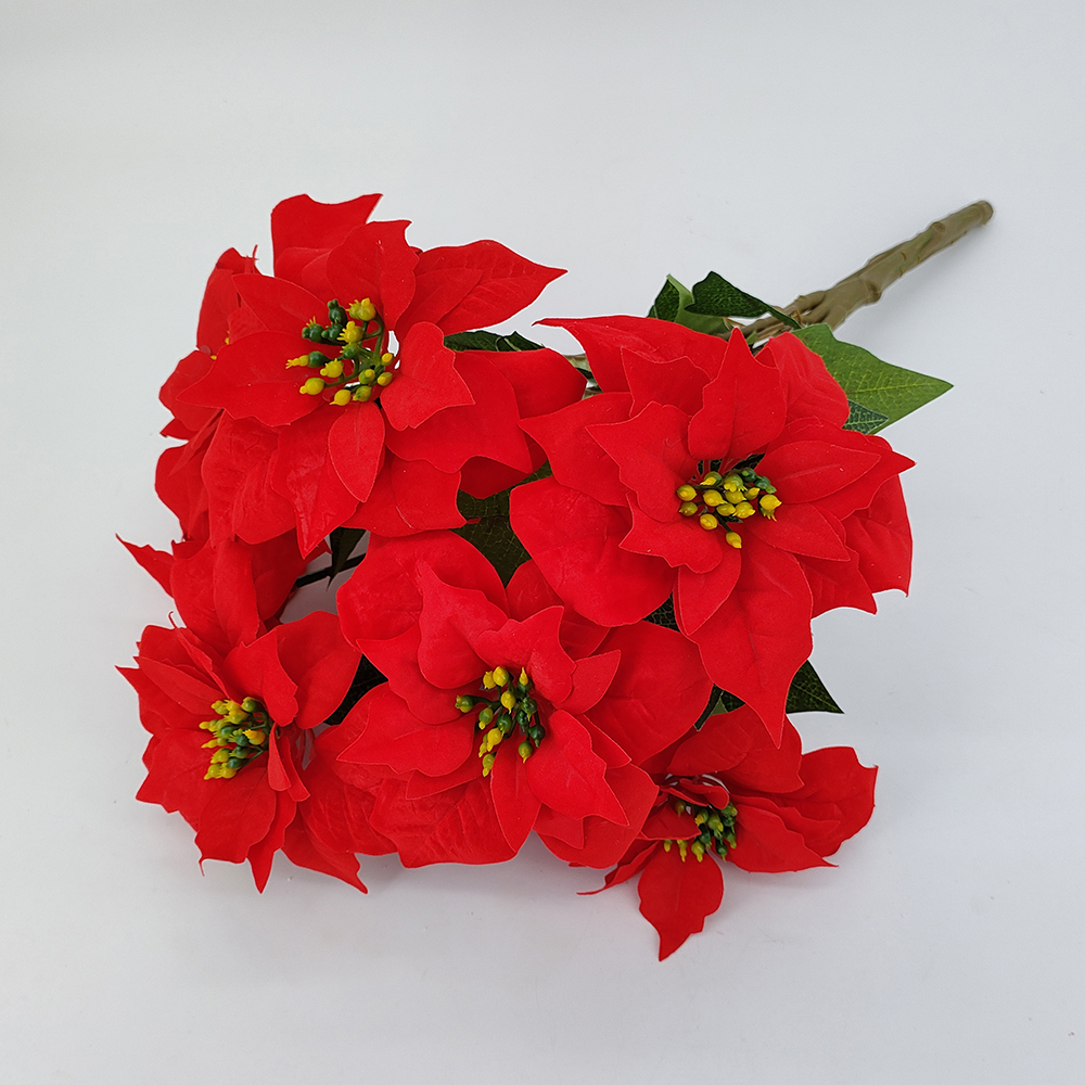 Մեծածախ թավշյա արհեստական ​​պուանսետիա թփի կարմիր, պուանսետիայի ծաղկեփունջ, ամանորյա ծաղիկներ պատշգամբի տան այգու համար բացօթյա ամանորյա զարդեր-Sunyfar արհեստական ​​ծաղիկներ, Չինաստանի գործարան, մատակարար, արտադրող, մեծածախ վաճառող
