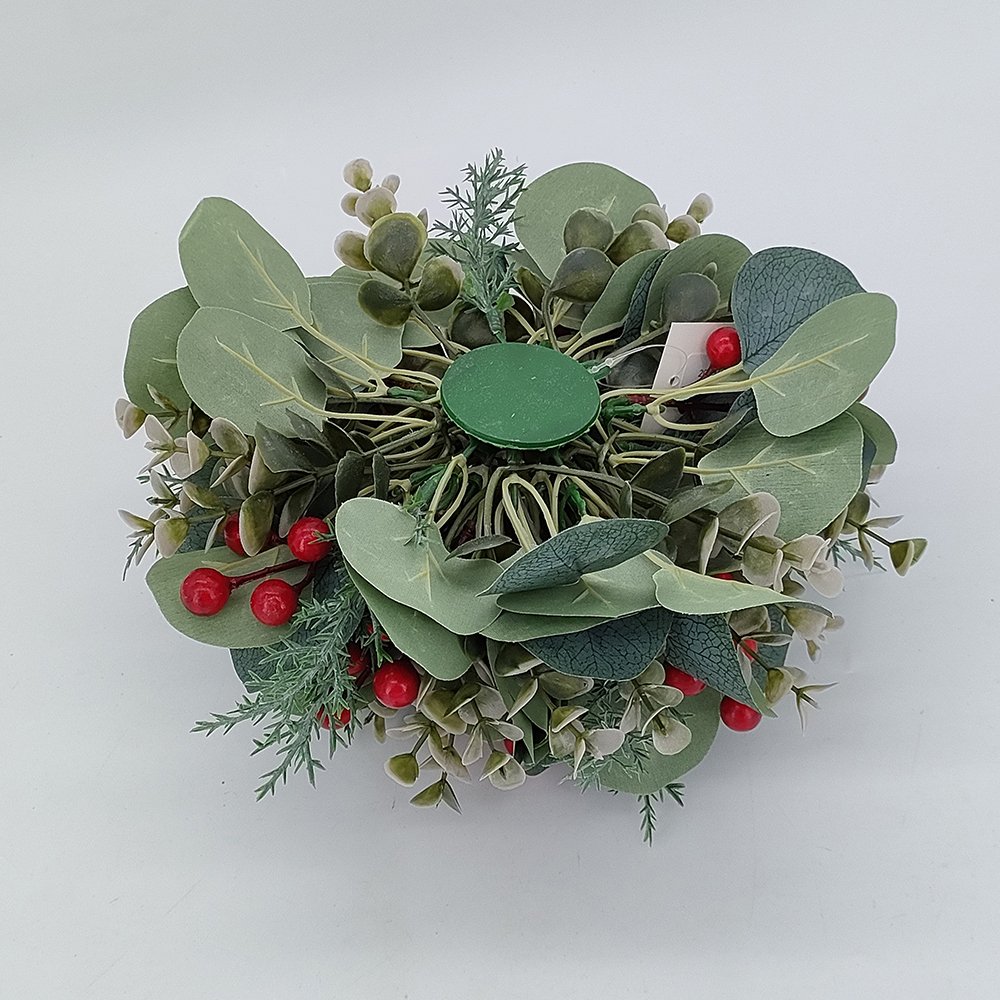 Wholesale Christmas eucalytpus hops half sphere with artificial red berries, red berry Christmas half sphere, faux eucalyptus half topiary ball half orb, fake floral greenery for trays, baskets, pots decoration, table centerpiece flower-Sunyfar Artificial Flowers,China Factory,Supplier,Manufacturer,Wholesaler