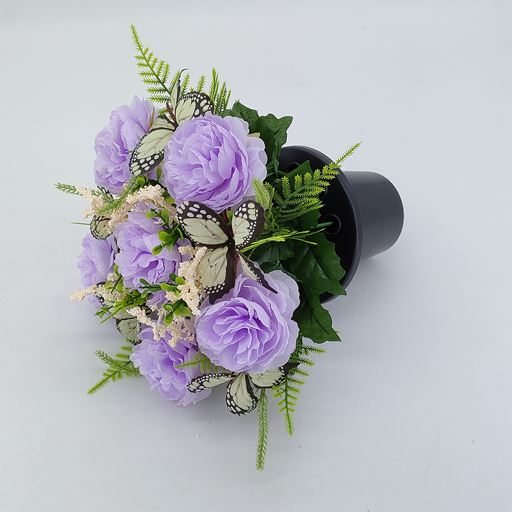 Wholesale silk flowers for graves, grave flowers pot, cemetery black pot with peony flowers and butterfly, grave flowers, UK funeral flowers, cemetery flowers for memorial decorations-Sunyfar Artificial Flowers,China Factory,Supplier,Manufacturer,Wholesaler