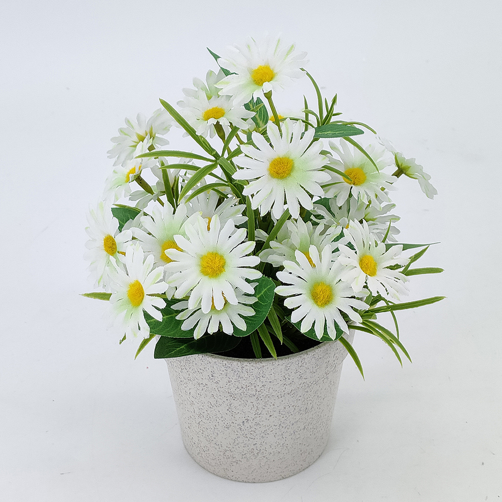 Wholesale fake flower decoration kit, silk daisy and greenery in pots, artificial flower potted plant for table centerpieces, kitchen, bedroom and wedding, artificial flower factory, potted daisy flower-Sunyfar Artificial Flowers,China Factory,Supplier,Manufacturer,Wholesaler