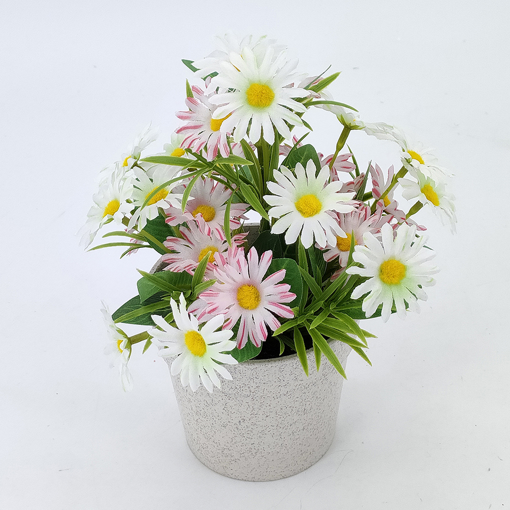 Wholesale fake flower decoration kit, silk daisy and greenery in pots, artificial flower potted plant for table centerpieces, kitchen, bedroom and wedding, artificial flower factory, potted daisy flower-Sunyfar Artificial Flowers,China Factory,Supplier,Manufacturer,Wholesaler