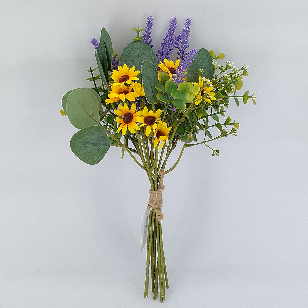 Wholesale sunflower and wild flowers decorative bouquets,  artificial sunflower bouquets with lavender and autumn eucalyptus, fake silk spring flowers, fake wildflowers bouquets for home indoor table vase wedding party decoration-Sunyfar Artificial Flowers,China Factory,Supplier,Manufacturer,Wholesaler