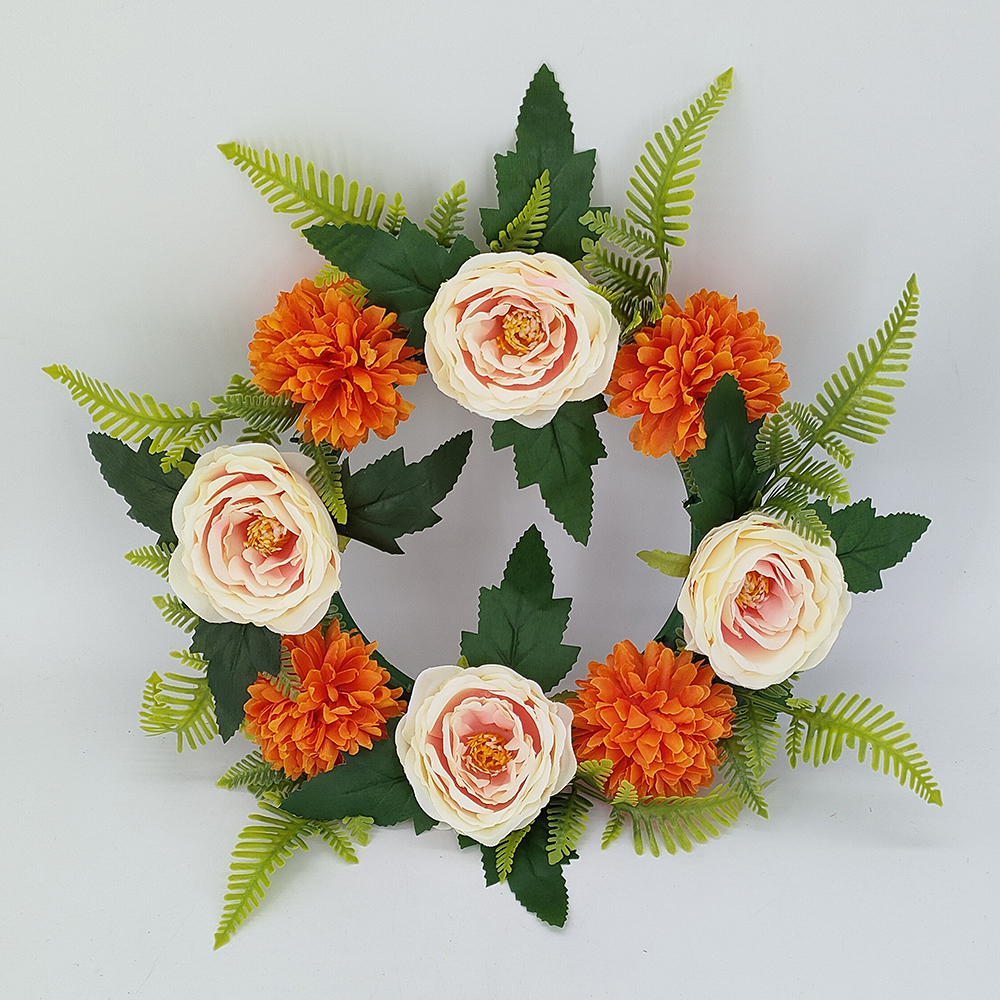 Wholesale artificial welcome wreath, front door wreath, spring summer wreath with ranunculus and carnation flower, floral flower wreath-Sunyfar Artificial Flowers,China Factory,Supplier,Manufacturer,Wholesaler