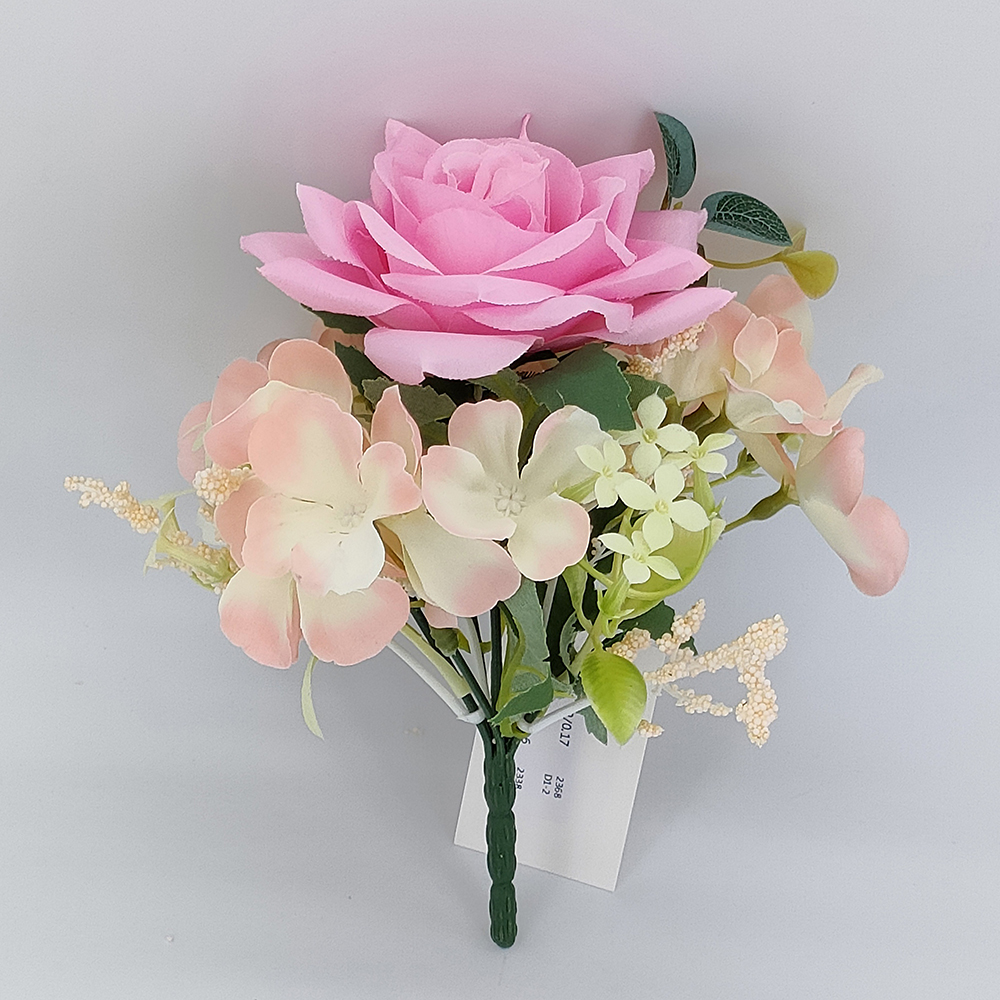 Engros kunstige potteblomster, falske blomster med rose og hortensia, kunstig rose blomsterpotte, kunstige roseblomster i vase, Kina potteblomst leverandør-Sunyfar kunstige blomster, Kina fabrikk, leverandør, produsent, grossist