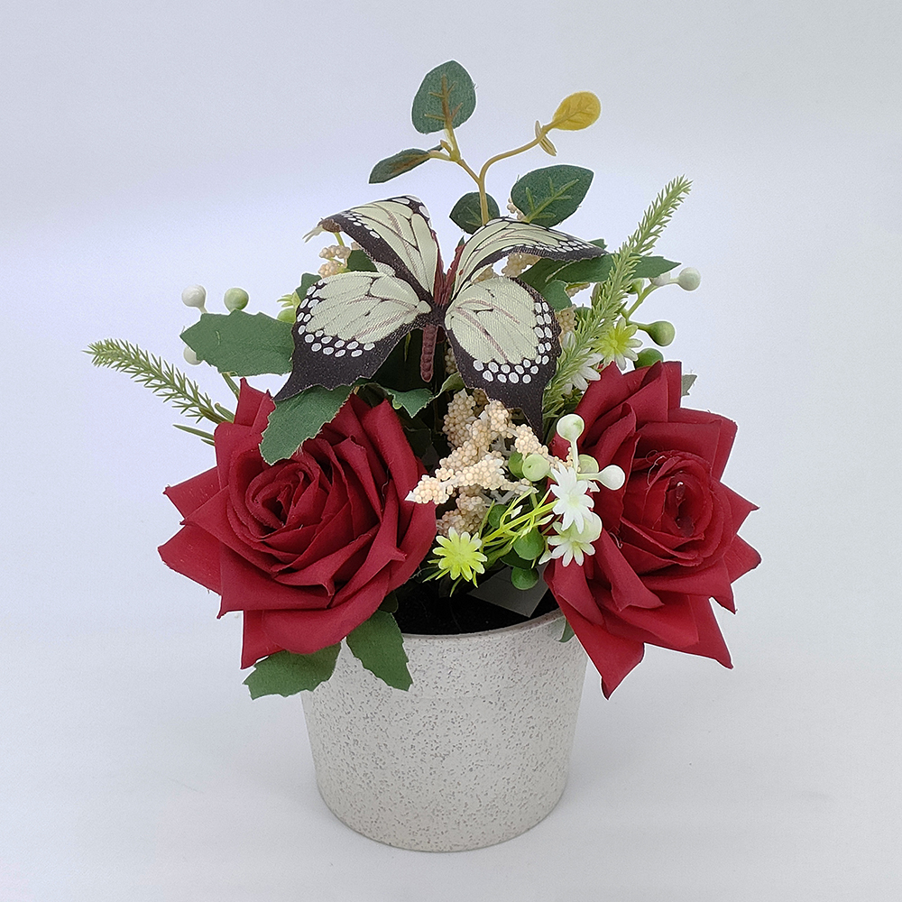 Χονδρική πώληση τεχνητών λουλουδιών σε γλάστρες, δέσμες τριαντάφυλλων σε γλάστρα με ψεύτικο μεταξωτό τριαντάφυλλο και πεταλούδα, ρεαλιστικό ψεύτικο φυτό σε γλάστρες για τραπέζι γραφείου γραφείου δωματίου στο σπίτι Διακόσμηση Κεντρικών τεμαχίων - Sunyfar Τεχνητά λουλούδια, Εργοστάσιο Κίνας, Προμηθευτής, Κατασκευαστής, Χονδρέμπορος