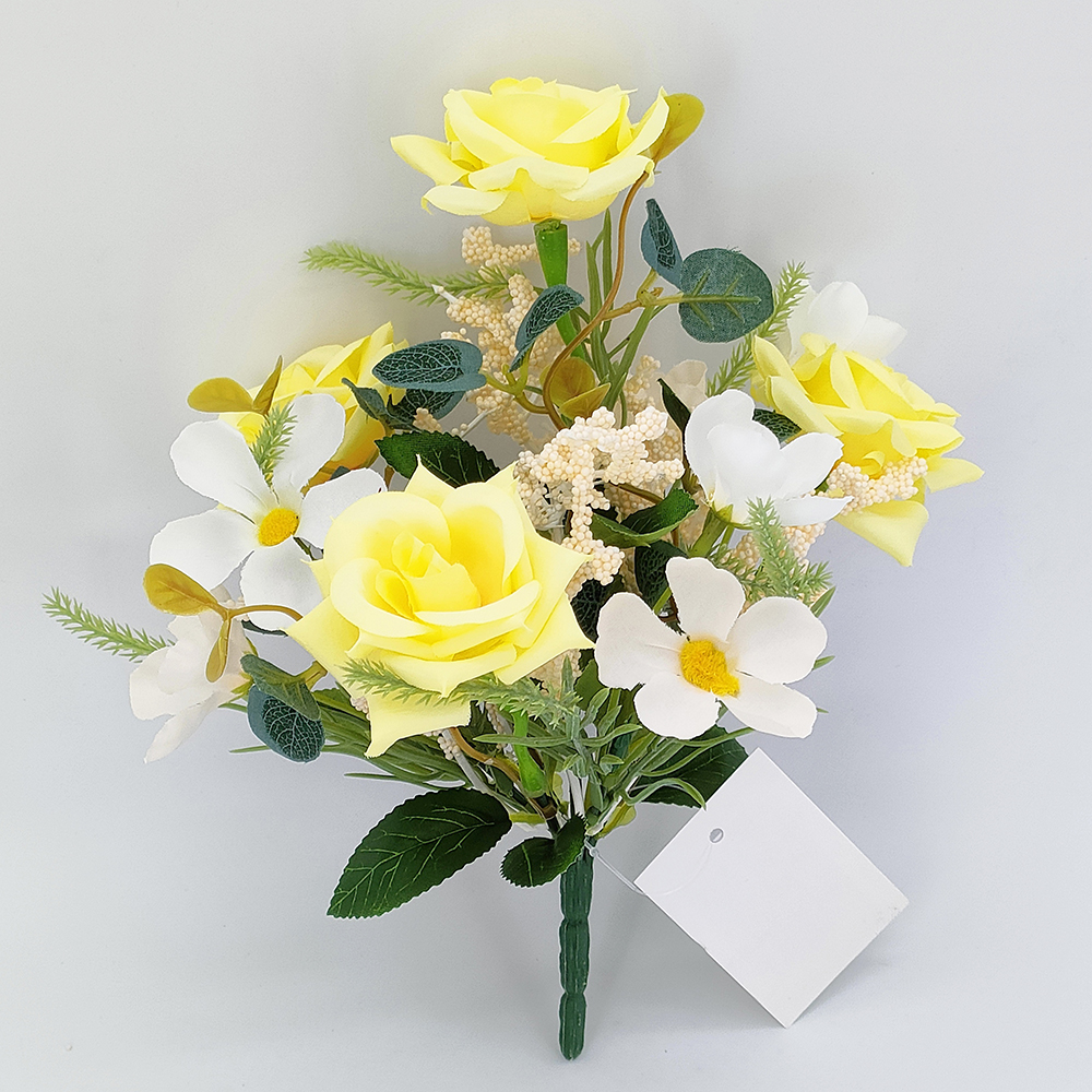 Flor artificial en maceta, flores falsas en maceta, decoración de ramo de rosas de seda con jarrón de plástico, plantas falsas, arreglo floral para centros de mesa.