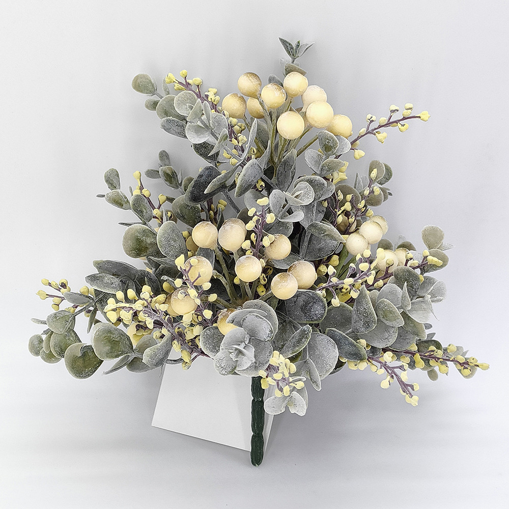 Wholesale Snowy Artificial Cedar Pot with White Berries Frosted and Eucalyptus,  Faux Christmas Tree, Cedar Greenery Branches Stems for Christmas Tree,  Wreath,  Floral Arrangement,  Vase,  Mariha Holiday Decoration-Sunyfar Artificial Flowers, China Factory,Manufasaler,W Supplier,W
