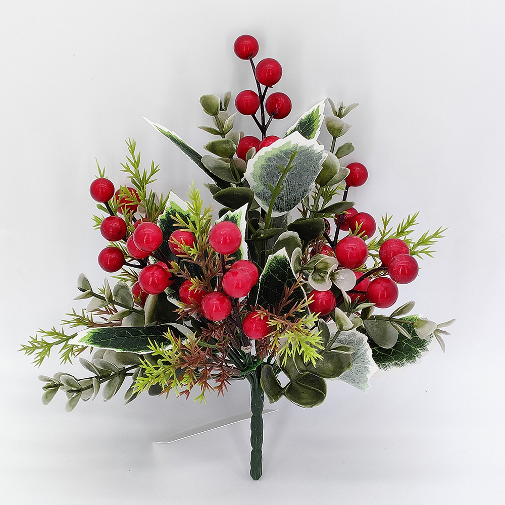 Zöld cserepes növények nagykereskedelme, karácsonyfa piros bogyóval, szent levelekkel és eukaliptusszal, mesterséges karácsonyi téli piros bogyó, téli ünnepi dekoráció - Sunyfar művirágok, kínai gyár, beszállító, gyártó, nagykereskedő